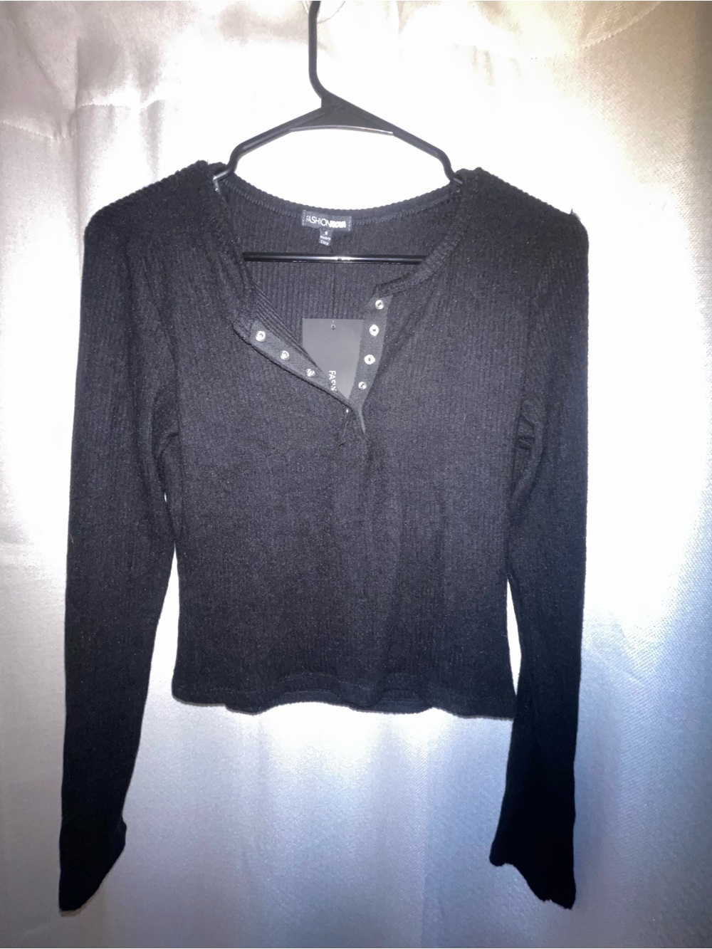 Fashion Nova Black Long Sleeve Snap Henley Top